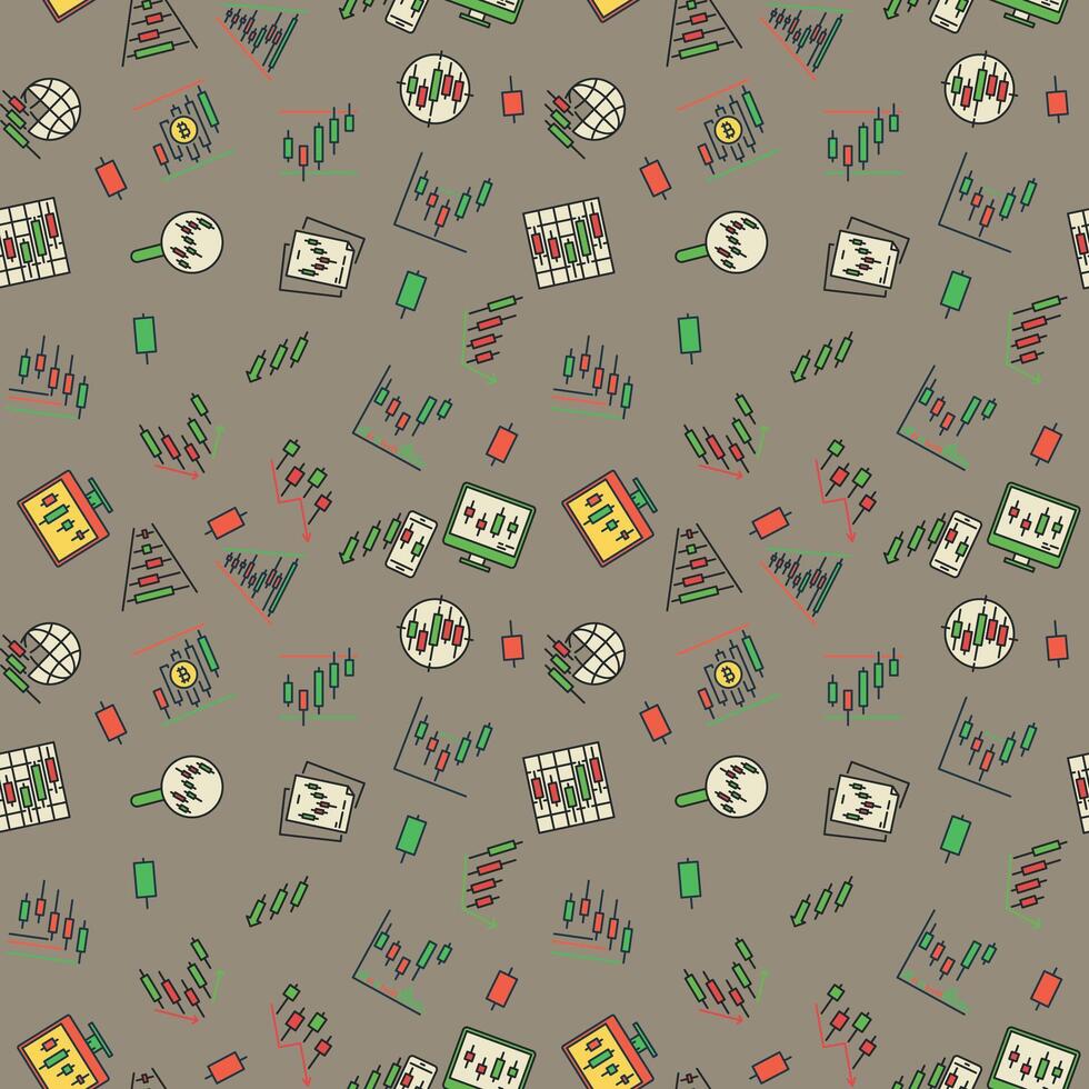 Crypto Trading and Technical Analysis colored seamless pattern vector