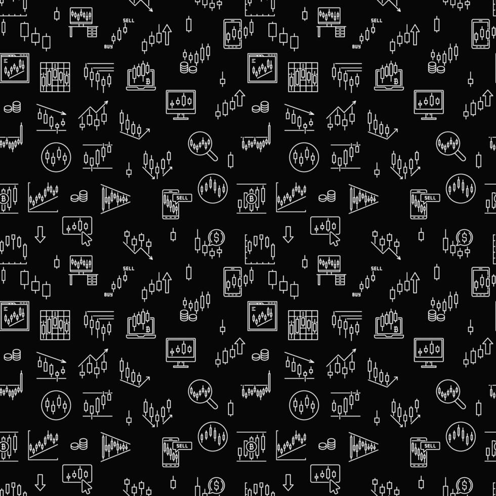 Crypto Trading with Bullish and Bearish Candlestick Charts signs linear seamless pattern vector