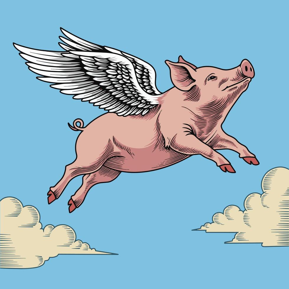 Flying pig classic mascot vector
