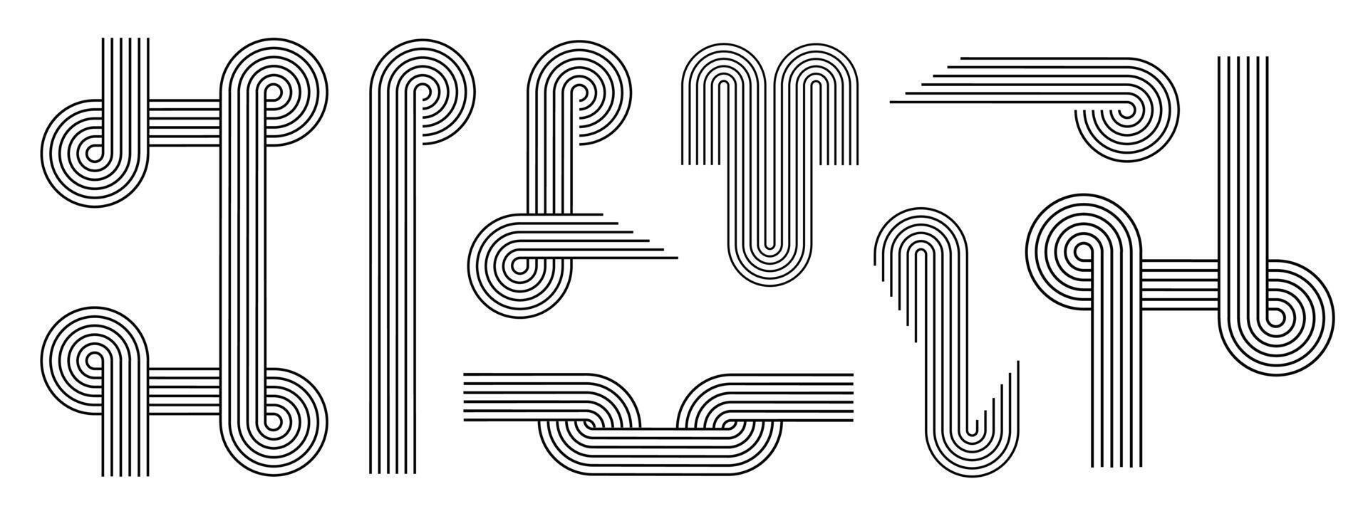 Bauhaus pattern abstract geometric. Boho zen style arch set. Minimal boho arch. Simple rainbow lines. abstract shape, contour arc. vector