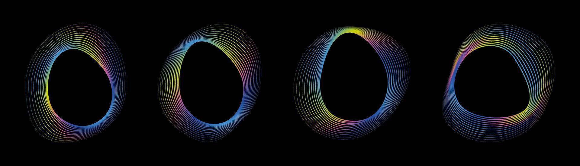 Dynamic amorphous shapes in neon colors. Modern design of liquid round shapes from lines with a smooth neon gradient. vector