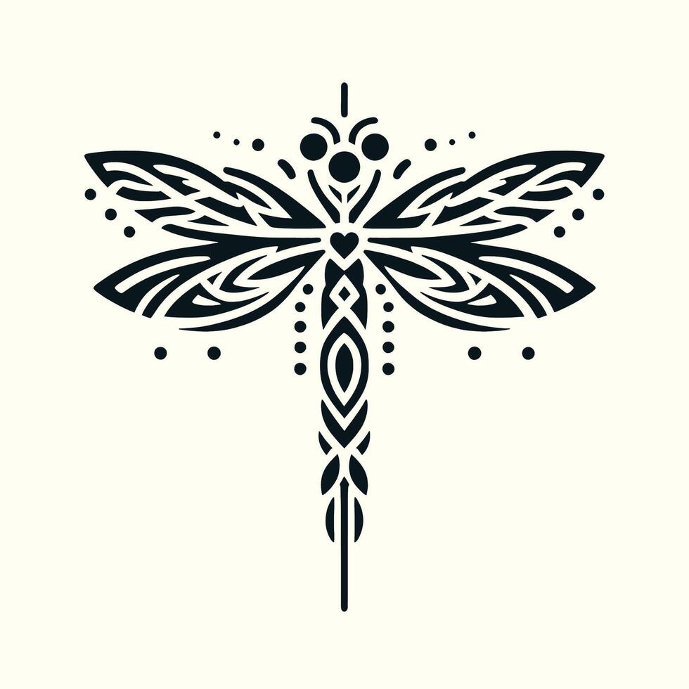 Tribal Dragonfly Tattoo with Elongated Body and Minimalist Style vector