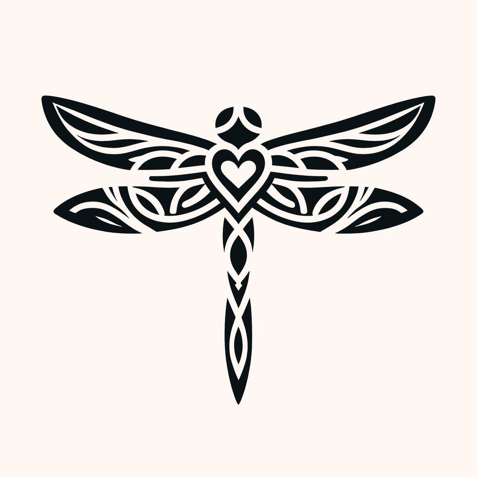 Minimalist Tribal Tattoo of a Dragonfly with Heart-Shaped Wing vector