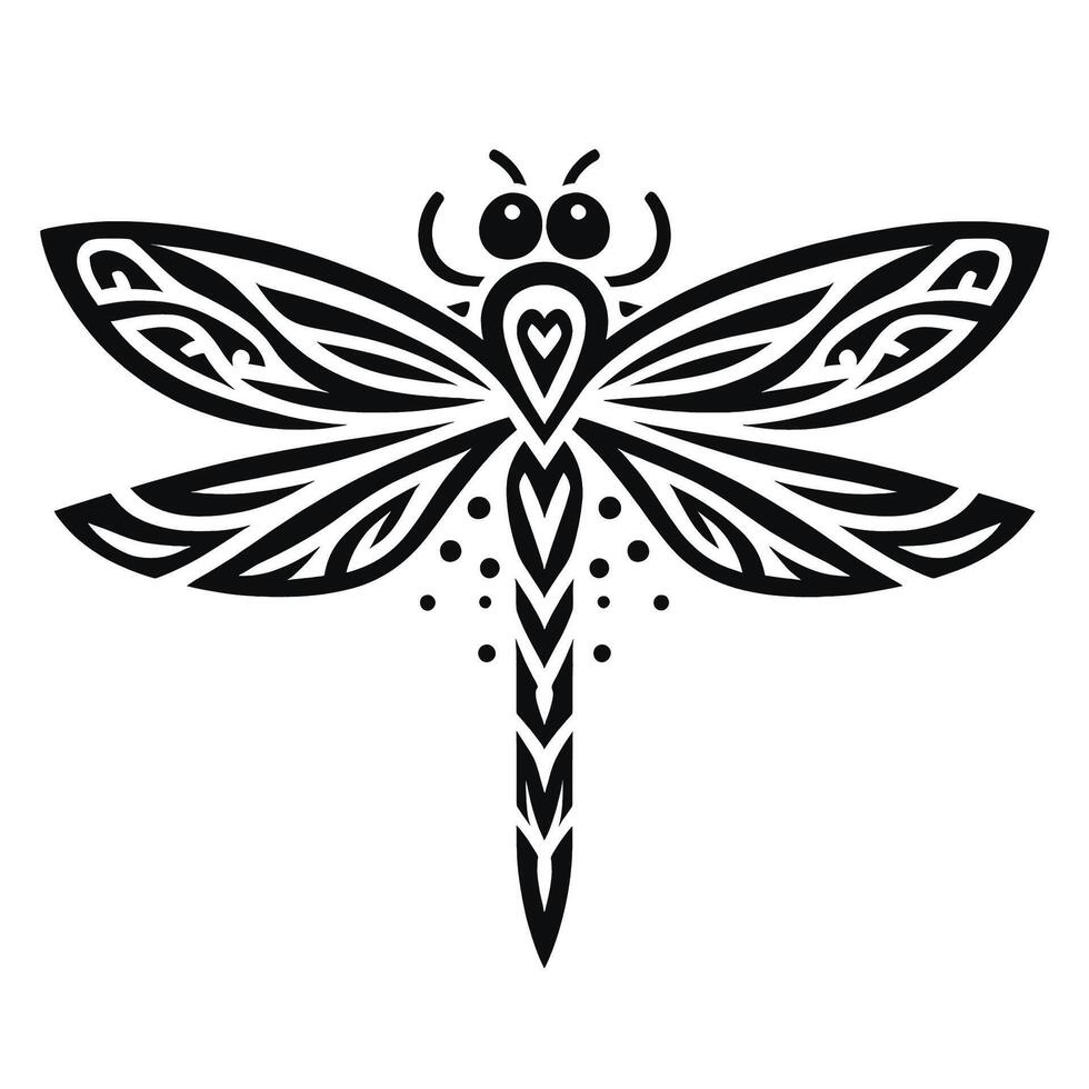 Intricate Tribal Dragonfly Tattoo with Subtle Heart Shape. EPS10 vector