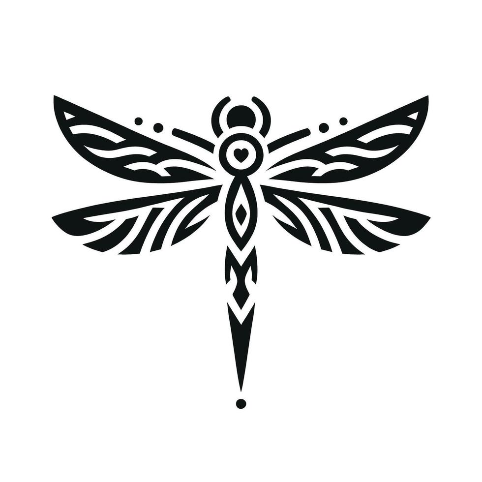 Intricate Tribal Dragonfly Tattoo with Symmetrical Patterns vector