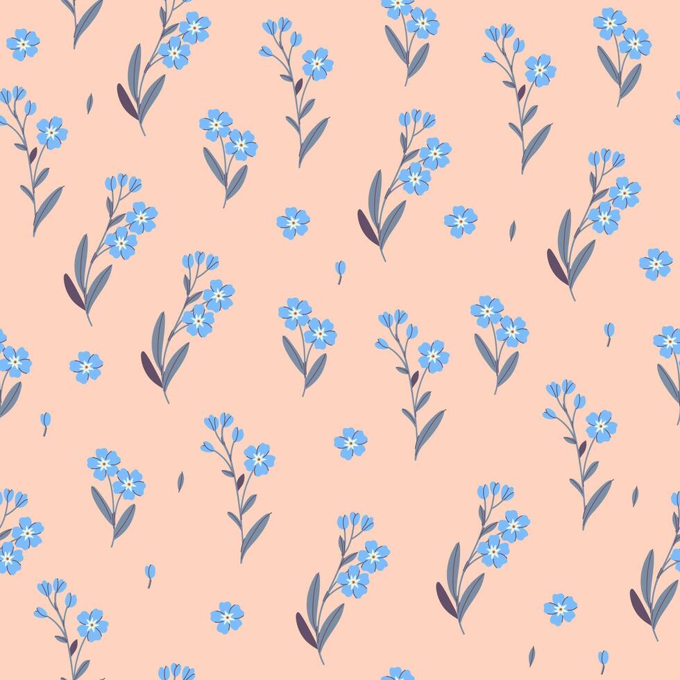 Seamless pattern with blue forget-me-not flowers. graphics. vector