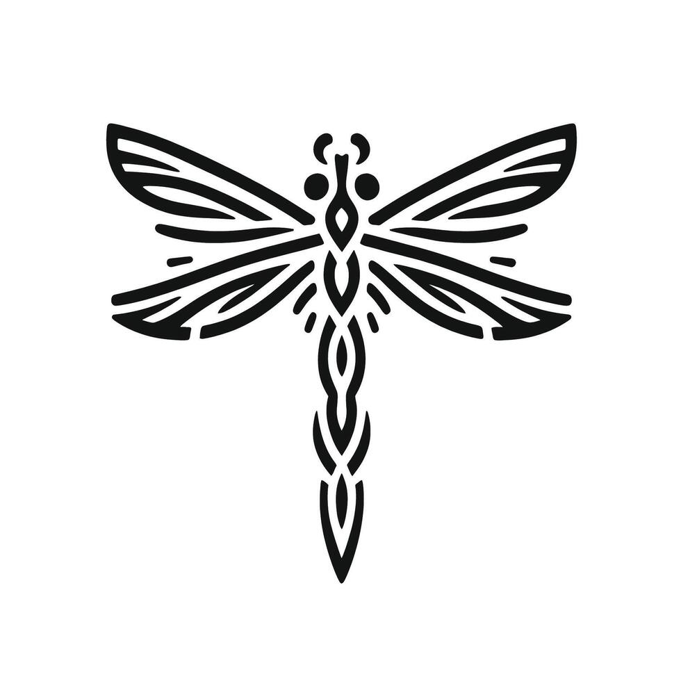Minimalist Tribal Dragonfly Tattoo Design with Intricate Wing Patterns. vector