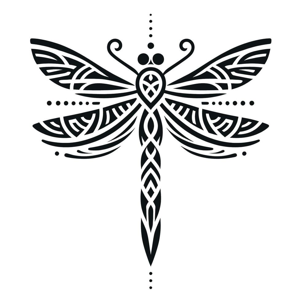Symmetrical Tribal Dragonfly Tattoo with Bold, Clean Lines vector