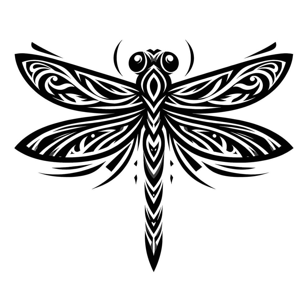 Intricate Tribal Dragonfly Tattoo with Symmetrical Patterns vector