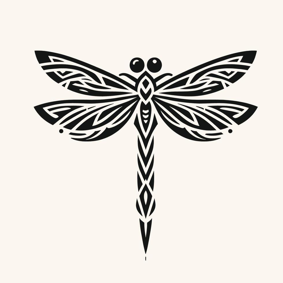 Minimalist Tribal Tattoo of a Dragonfly with Heart-Shaped Wing vector