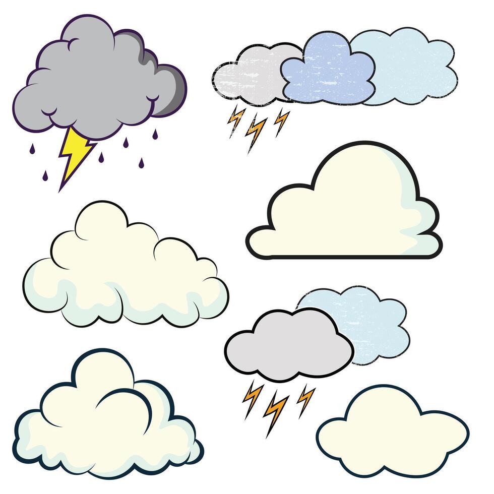 Retro cloud collection cartoon style. Cloud icon illustration vector