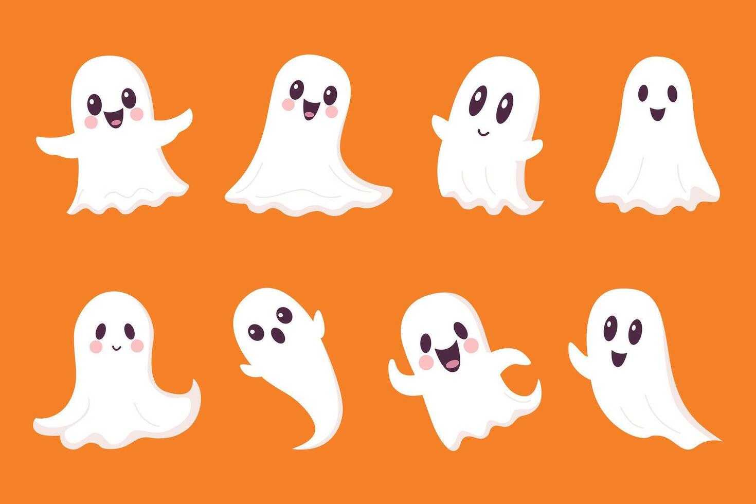 Simple flat set of cute ghosts with different emotions vector
