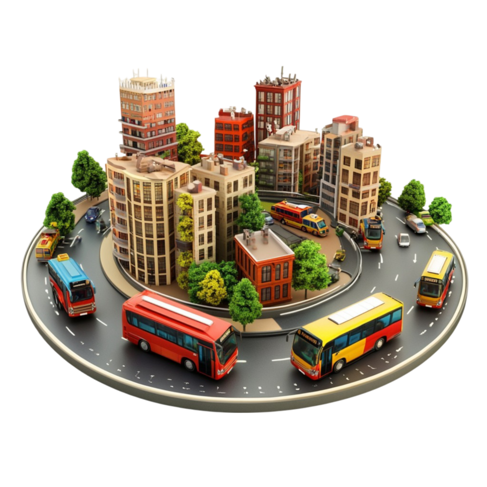 Circular City Road with Buses AI-Generative png
