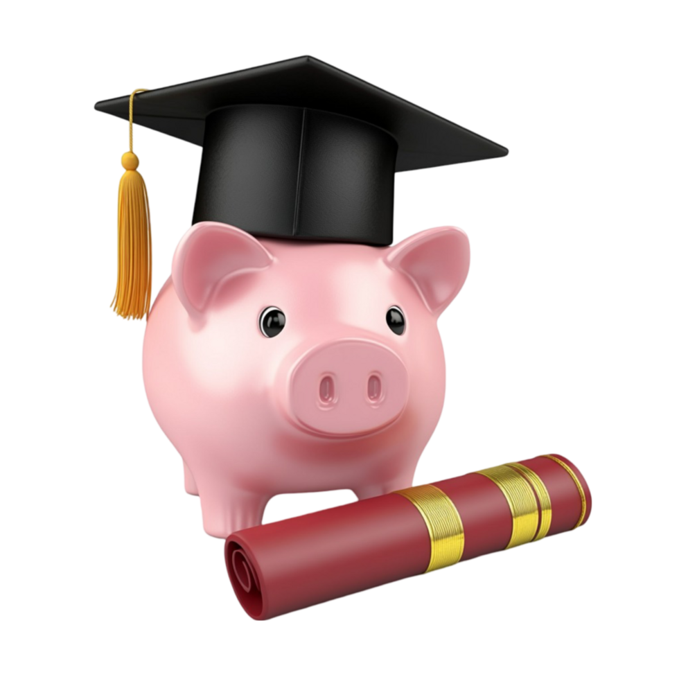 Graduation Piggy Bank with Cap and Diploma AI-Generative png