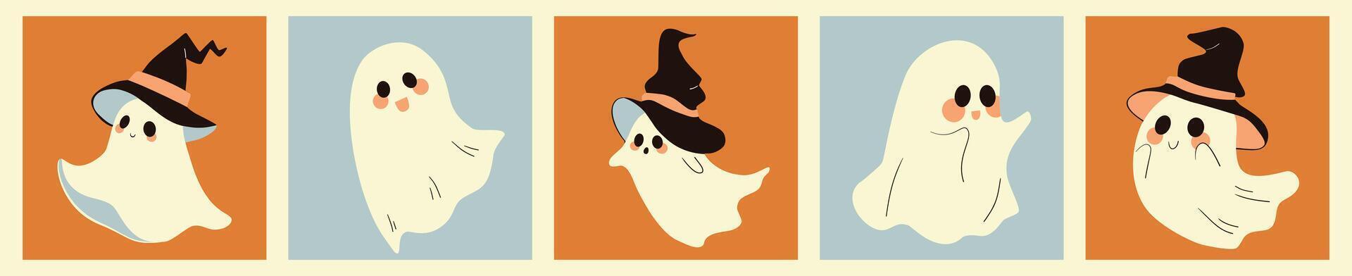 Set of cute and funny ghosts. Several character ghosts . Halloween. vector