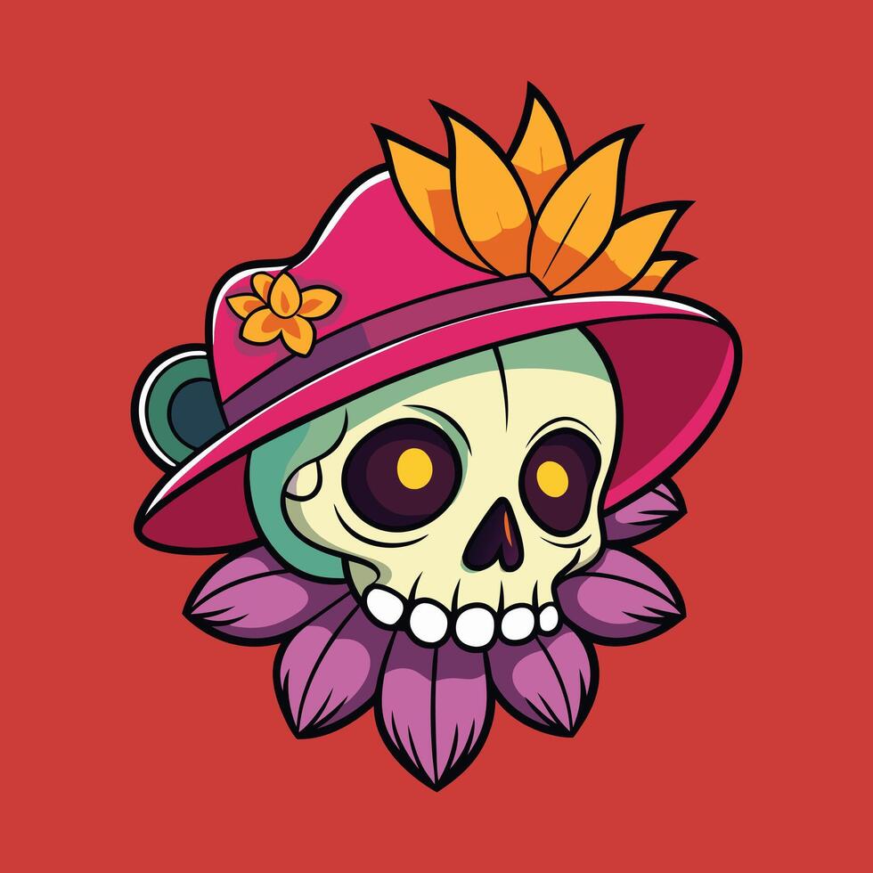 Skull in Hat with Floral Touch vector
