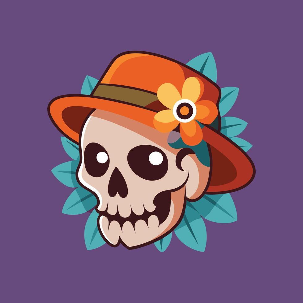 Artistic Skull with Flowered Hat vector