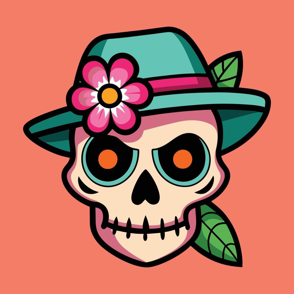 Floral Adorned Skull with Hat vector