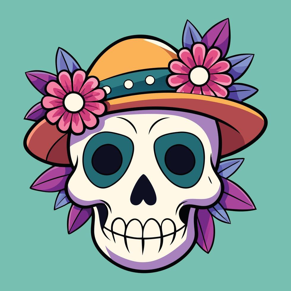 Blooming Skull with Hat vector