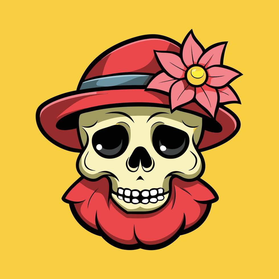 Skull in Hat with Blossom Accent vector