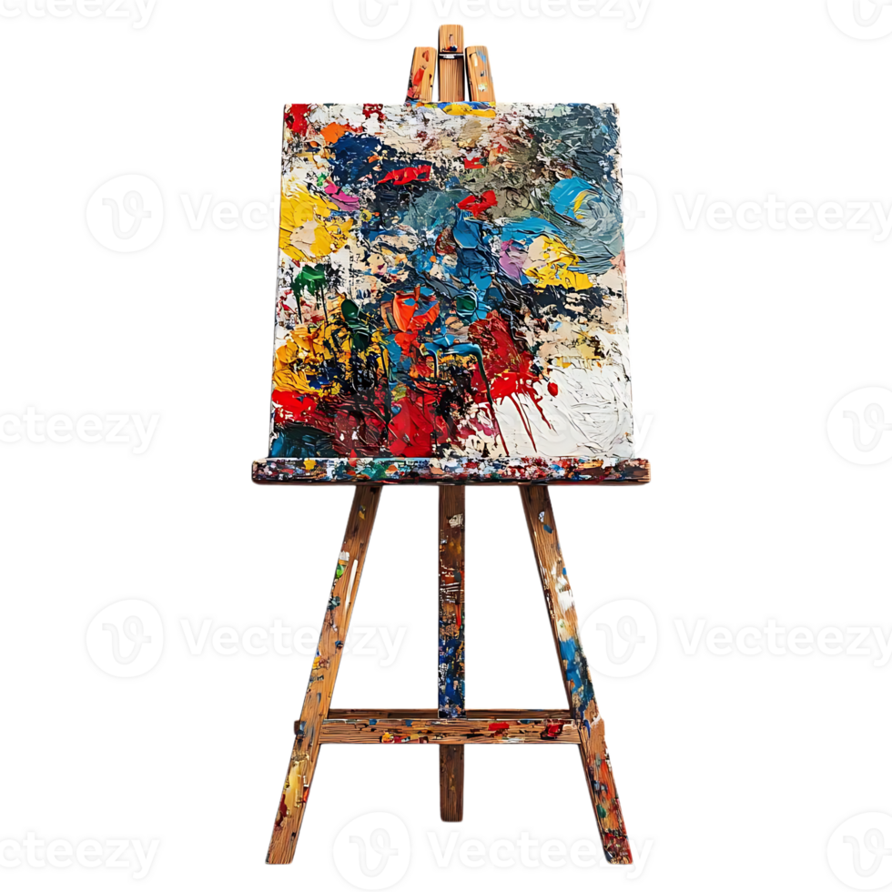 Colorful Abstract Painting on Easel with Transparent Background png