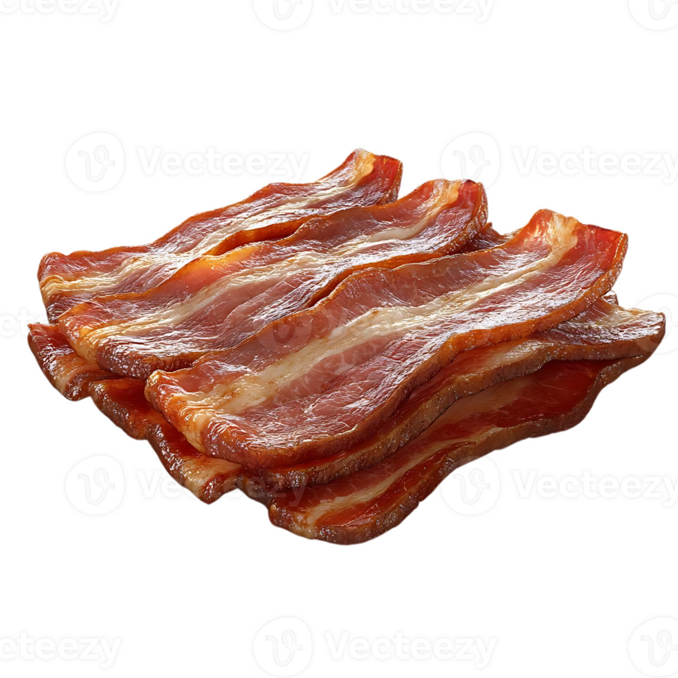 Crispy Bacon Strips Stacked High with a Transparent Background png