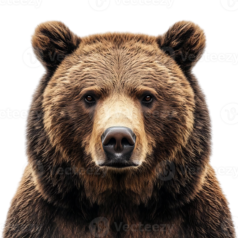 Grizzly Bear Portrait with Transparent Background - Wildlife Photography, Close-Up, Animal, Nature, Fur, Eyes, Brown, Bear, Wild, Face, Head, Mammal, Predatory, Hunter, Strong, Powerful, Majestic, Fearsome, Intense, Sharp, Wild, Dangerous, png