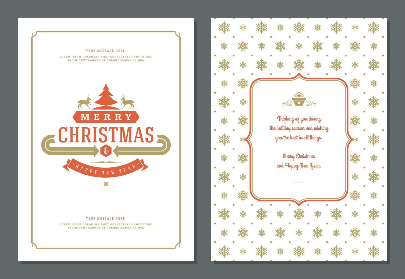 Christmas greeting card design template with decoration label illustration. vector