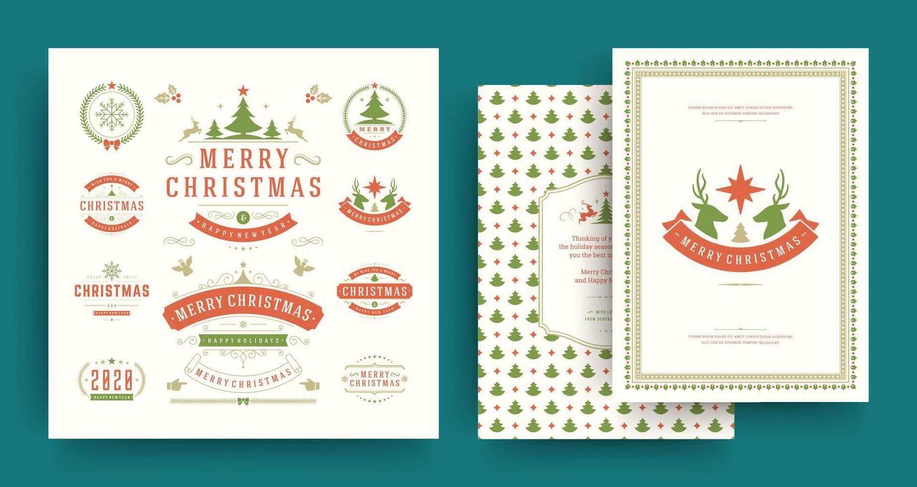 Christmas labels and badges design elements set with greeting card template. vector