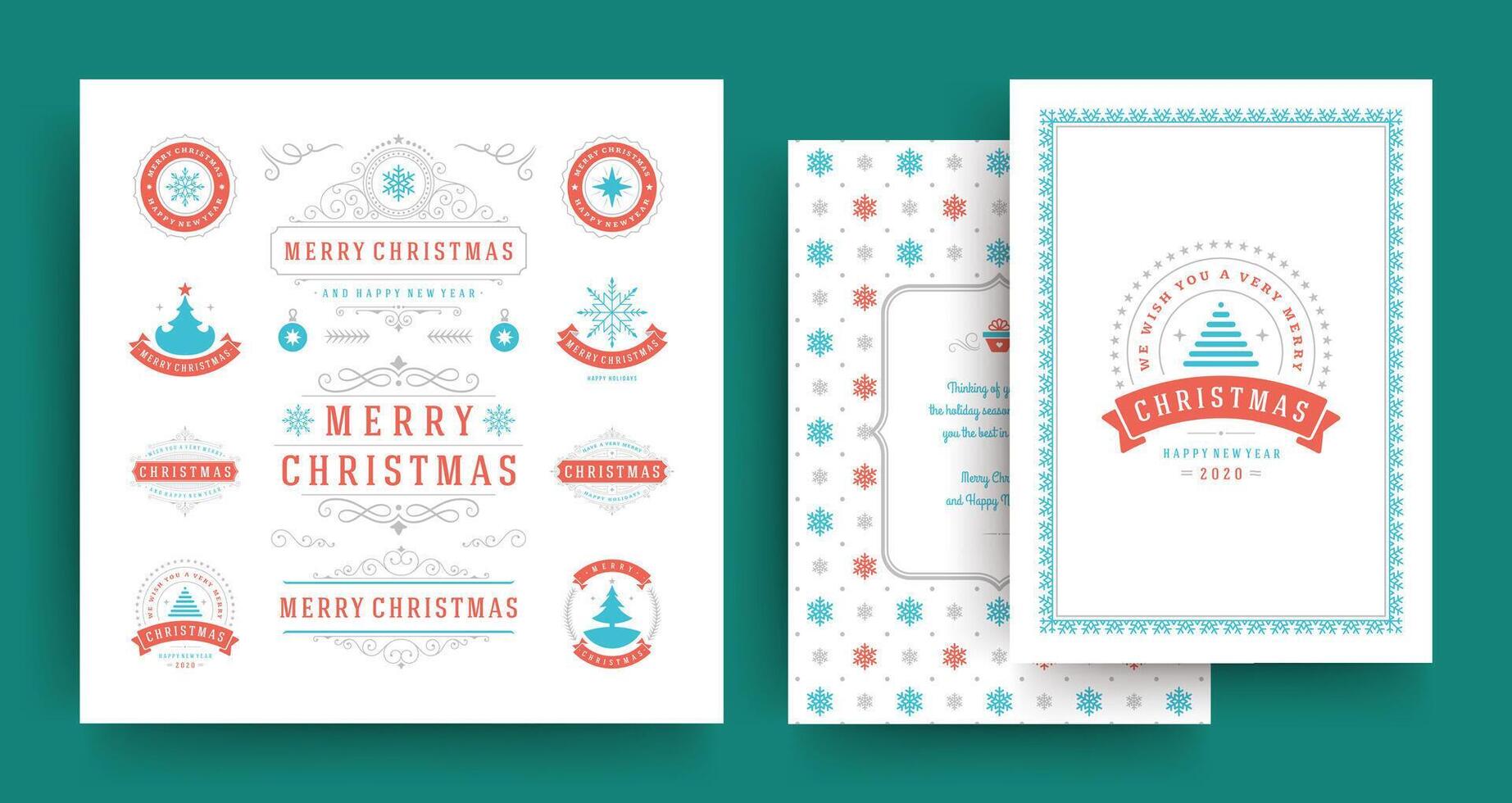 Christmas labels and badges design elements set with greeting card template. vector