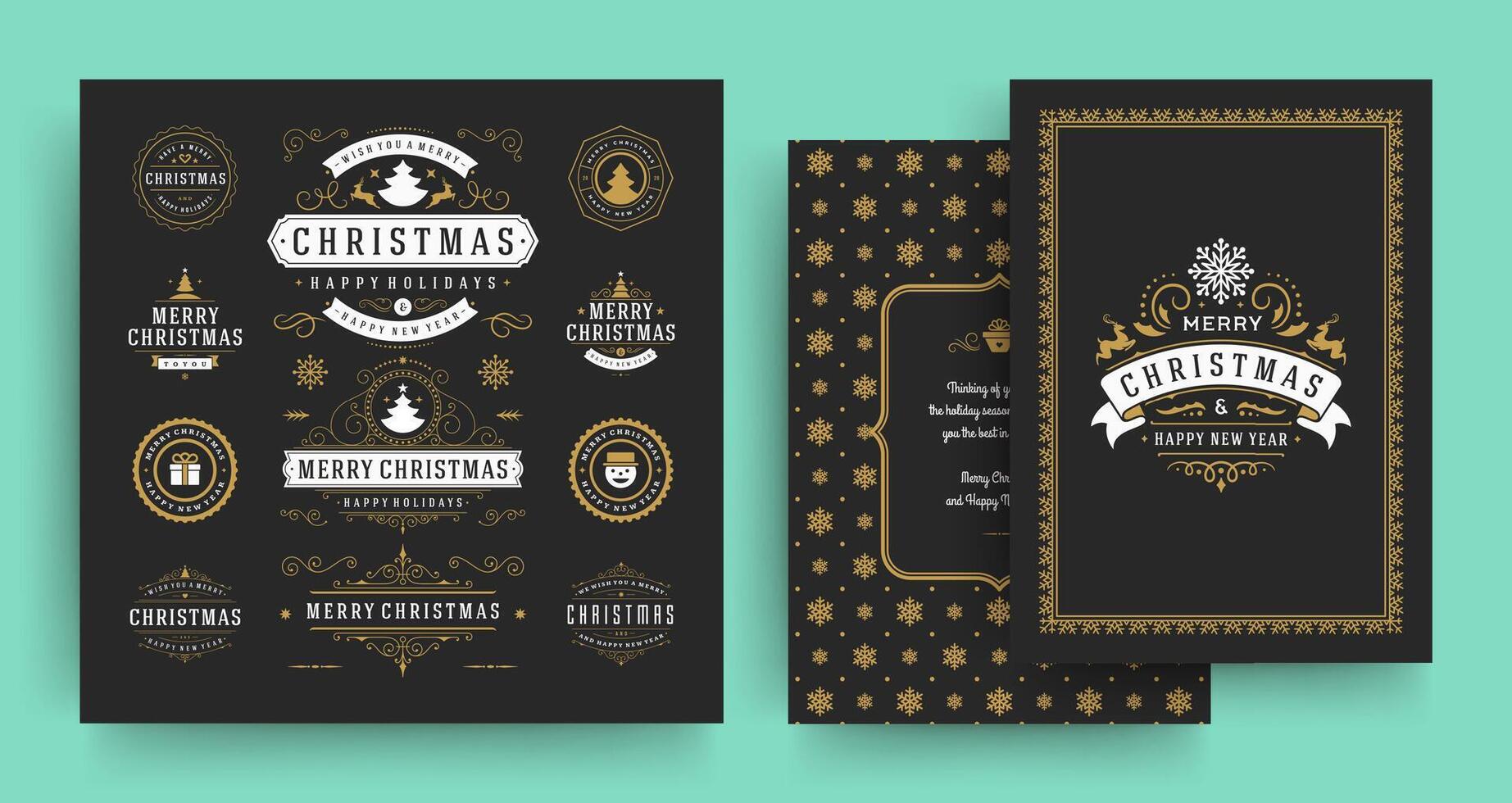 Christmas labels and badges design elements set with greeting card template. vector