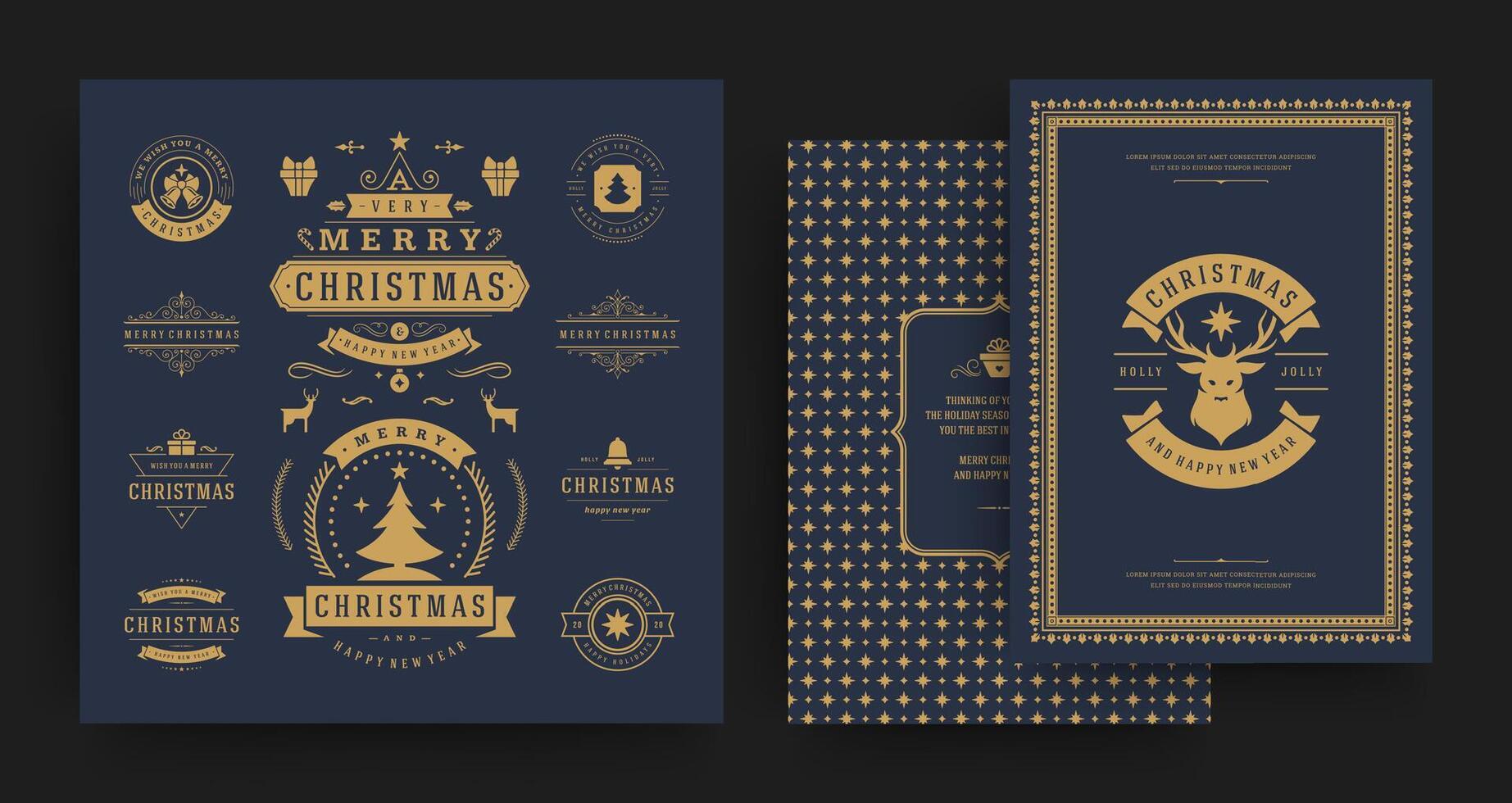 Christmas labels and badges design elements set with greeting card template. vector