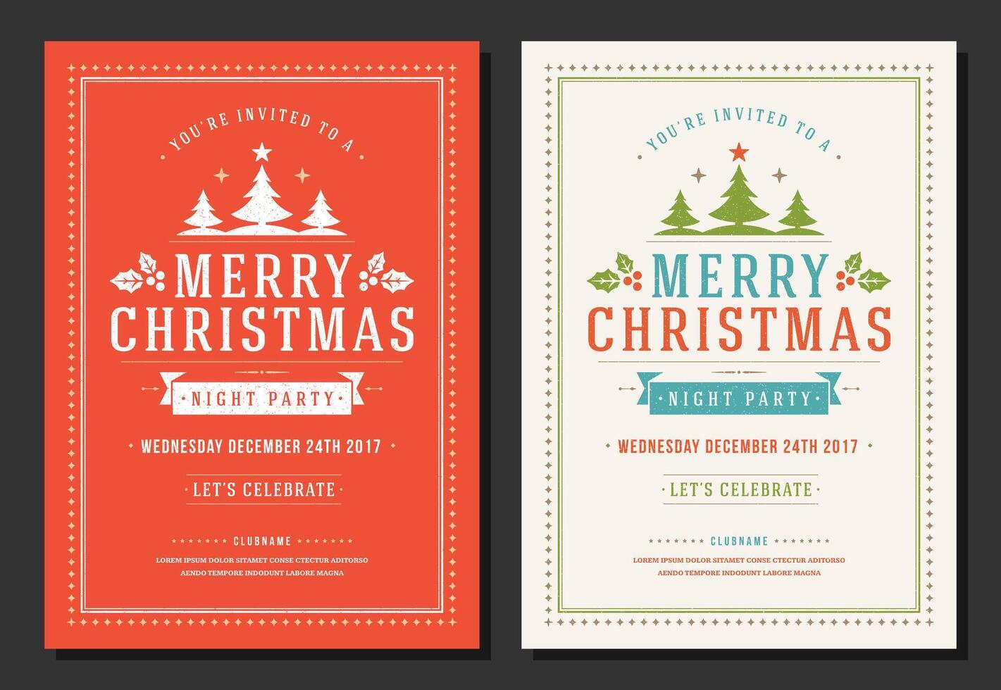 Christmas greeting card design template with decoration label illustration. Merry christmas and holidays wish vintage typographic text and pattern background. vector
