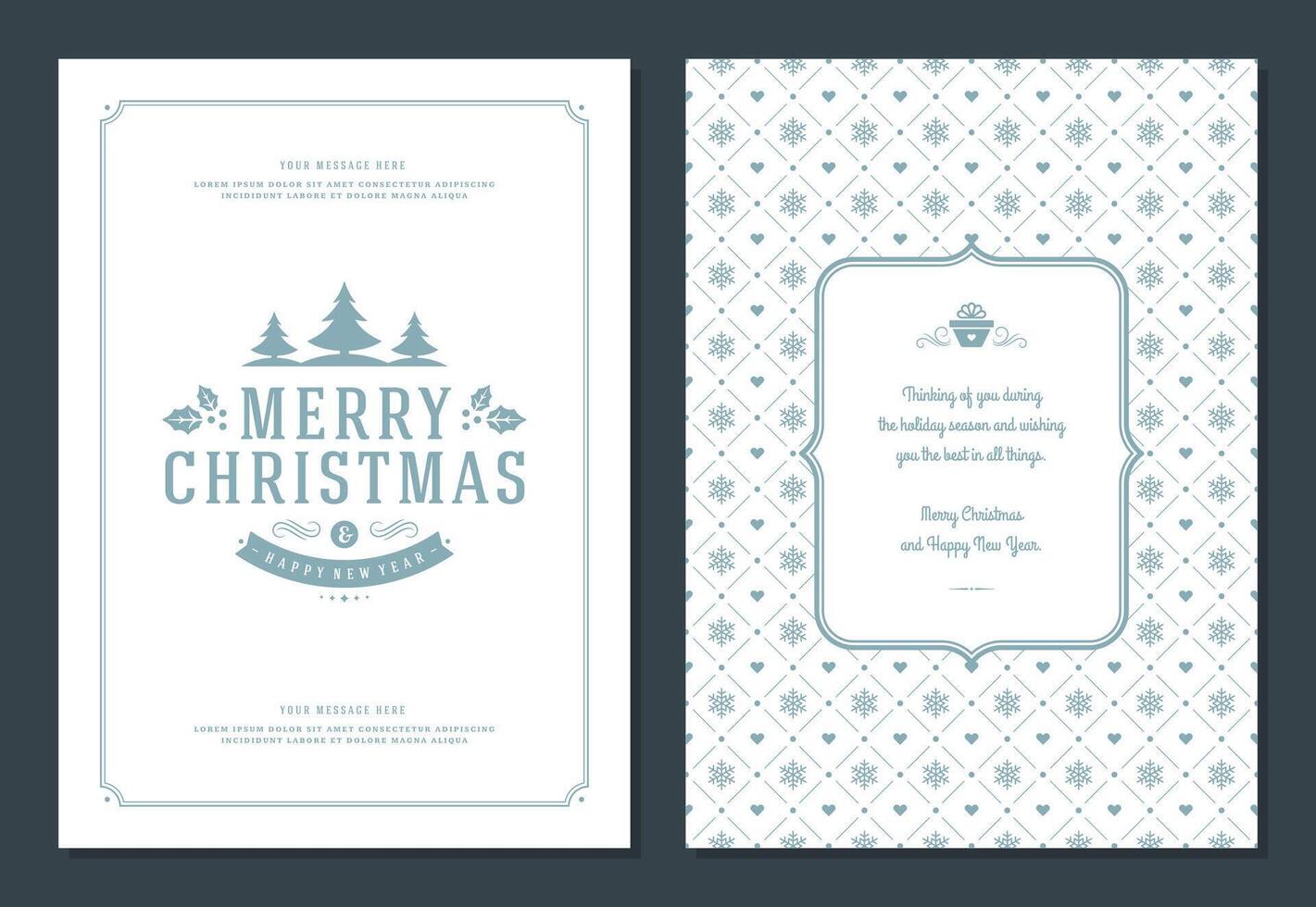 Christmas greeting card design template with decoration label illustration and pattern background vector