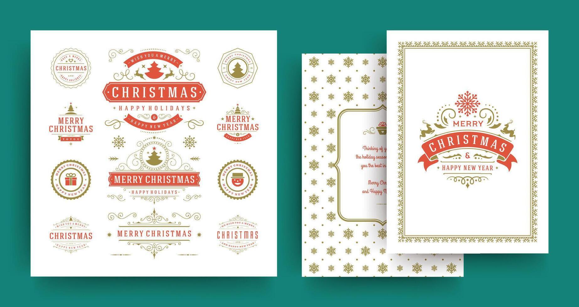 Christmas labels and badges design elements set with greeting card template. vector