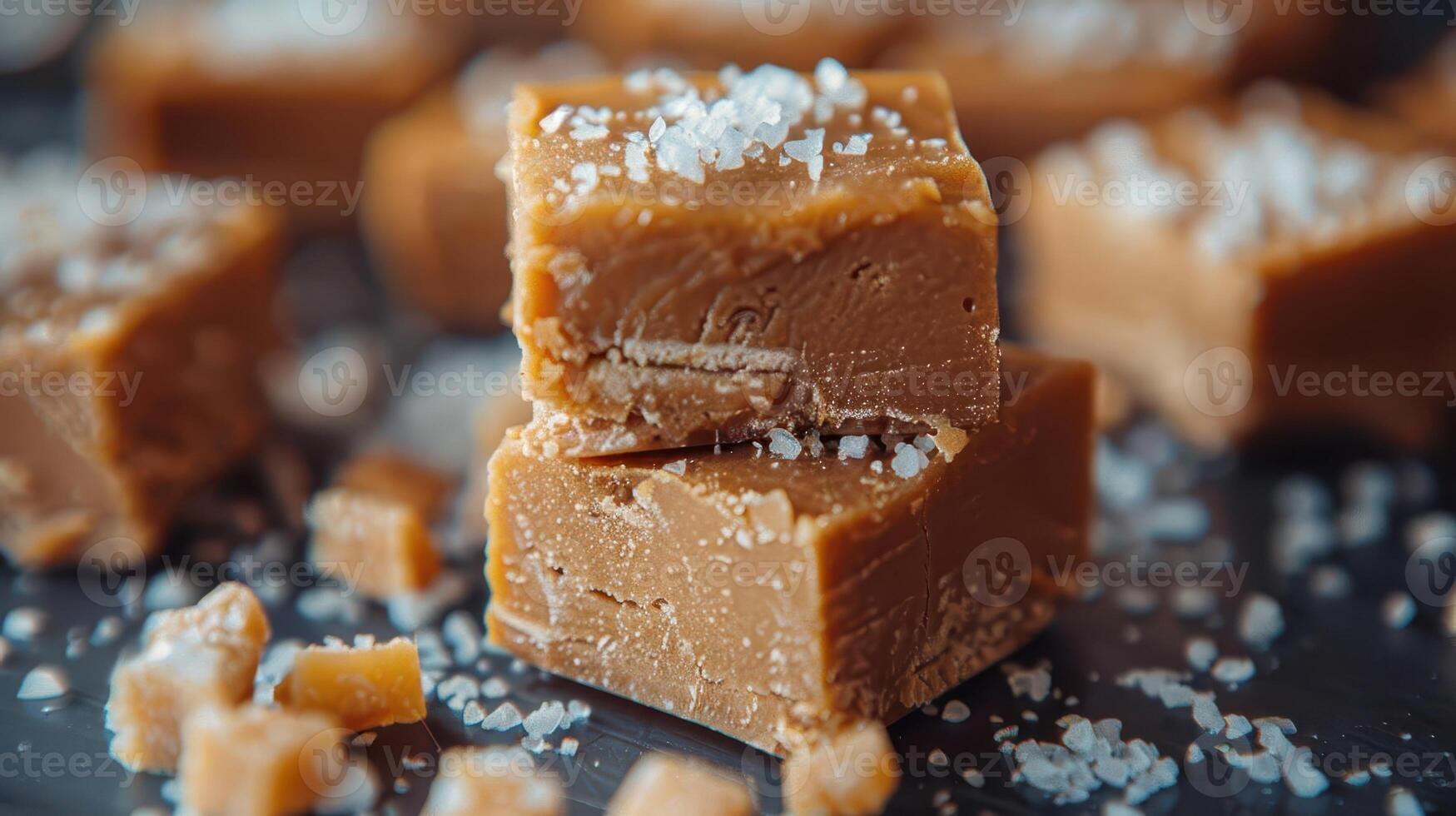 Delicious pieces of caramel fudge topped with sea salt, perfect for dessert lovers and sweet treats. photo