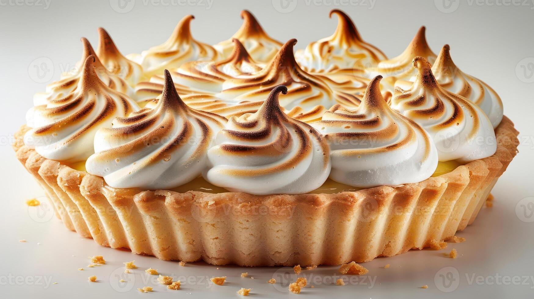 A delicious lemon meringue pie with a golden, toasted meringue topping, perfect for dessert lovers and special occasions. photo