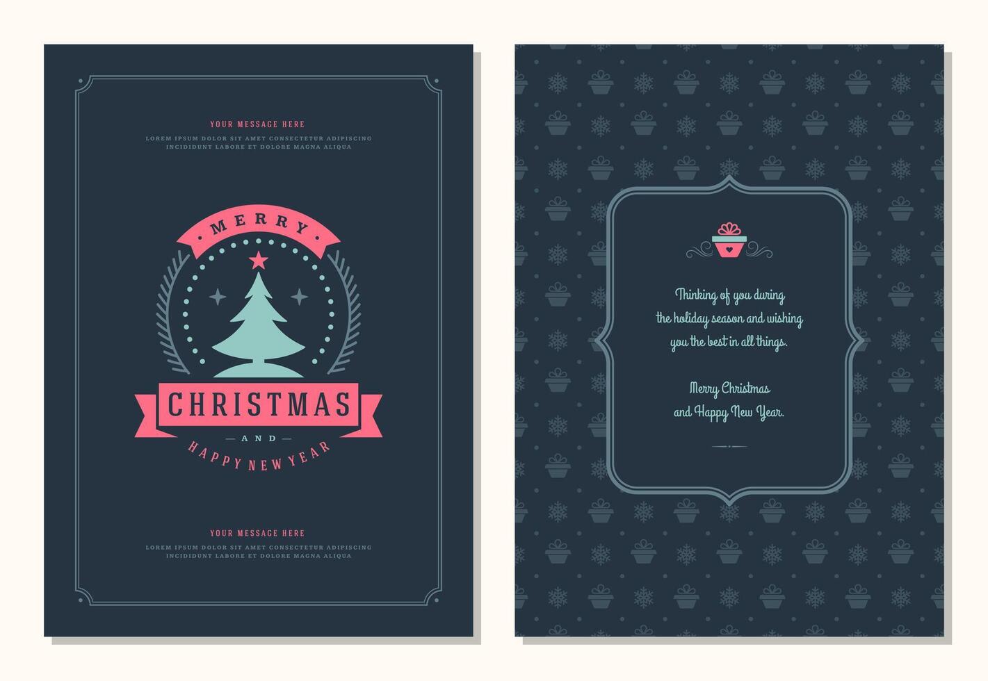 Christmas greeting card design template with decoration label illustration and pattern background vector