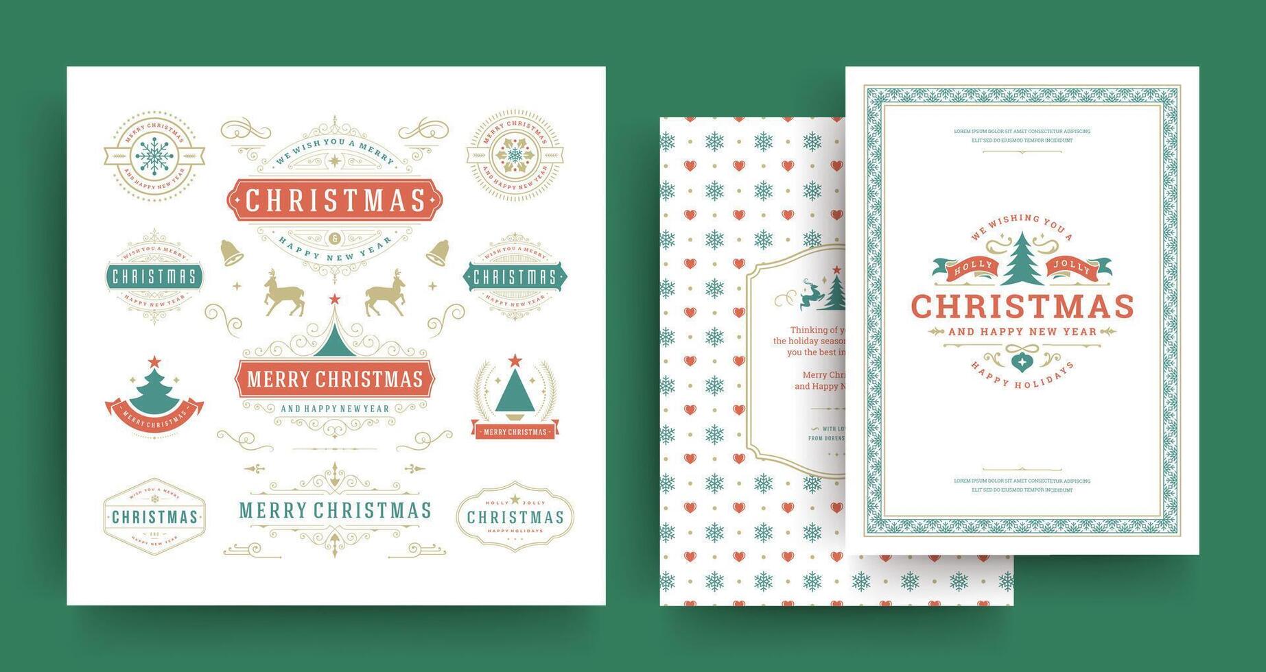 Christmas quotes labels and badges design elements set with greeting card template vector