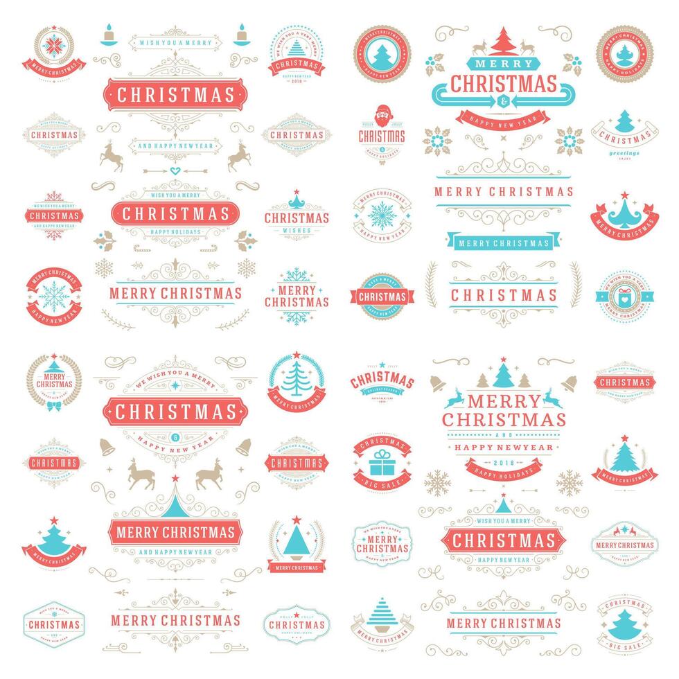 Christmas labels and badges design elements set. vector