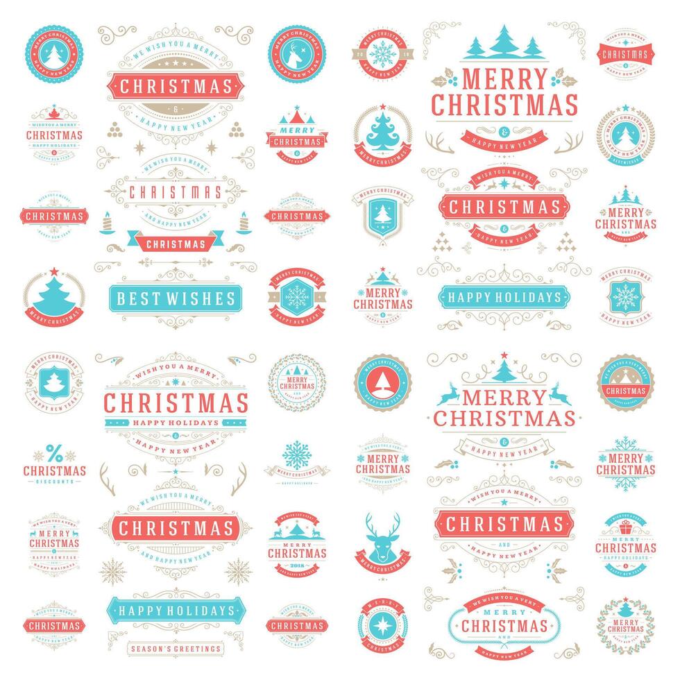 Christmas labels and badges design elements set. vector