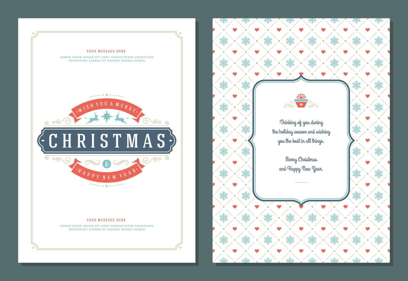 Christmas greeting card design template with decoration label illustration. vector