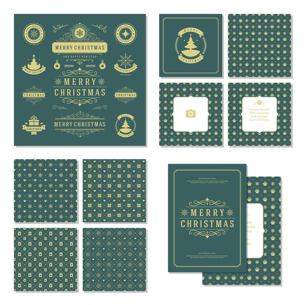 Christmas labels and badges design elements set and greeting cards templates. vector