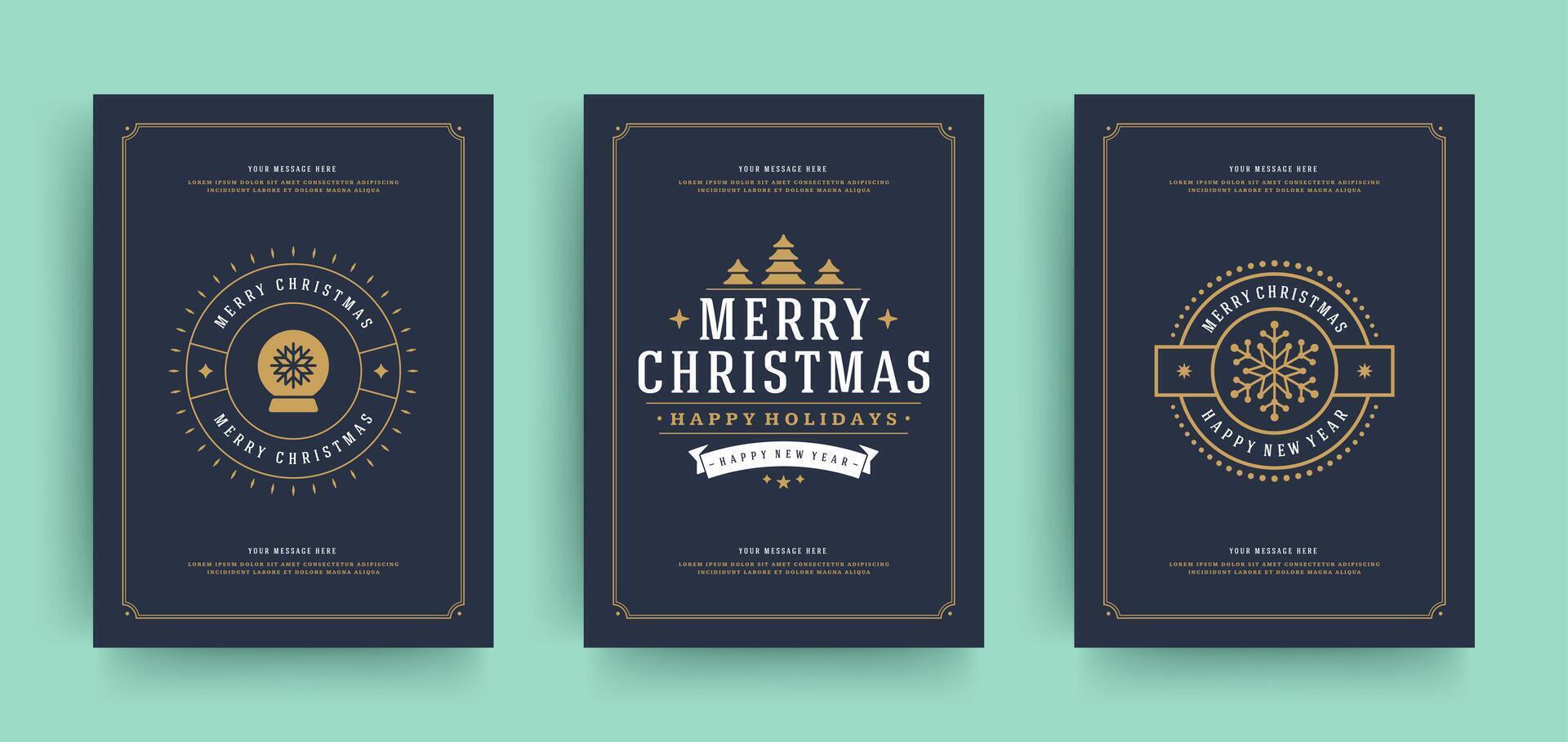 Christmas greeting cards set design template with decoration labels illustration. vector