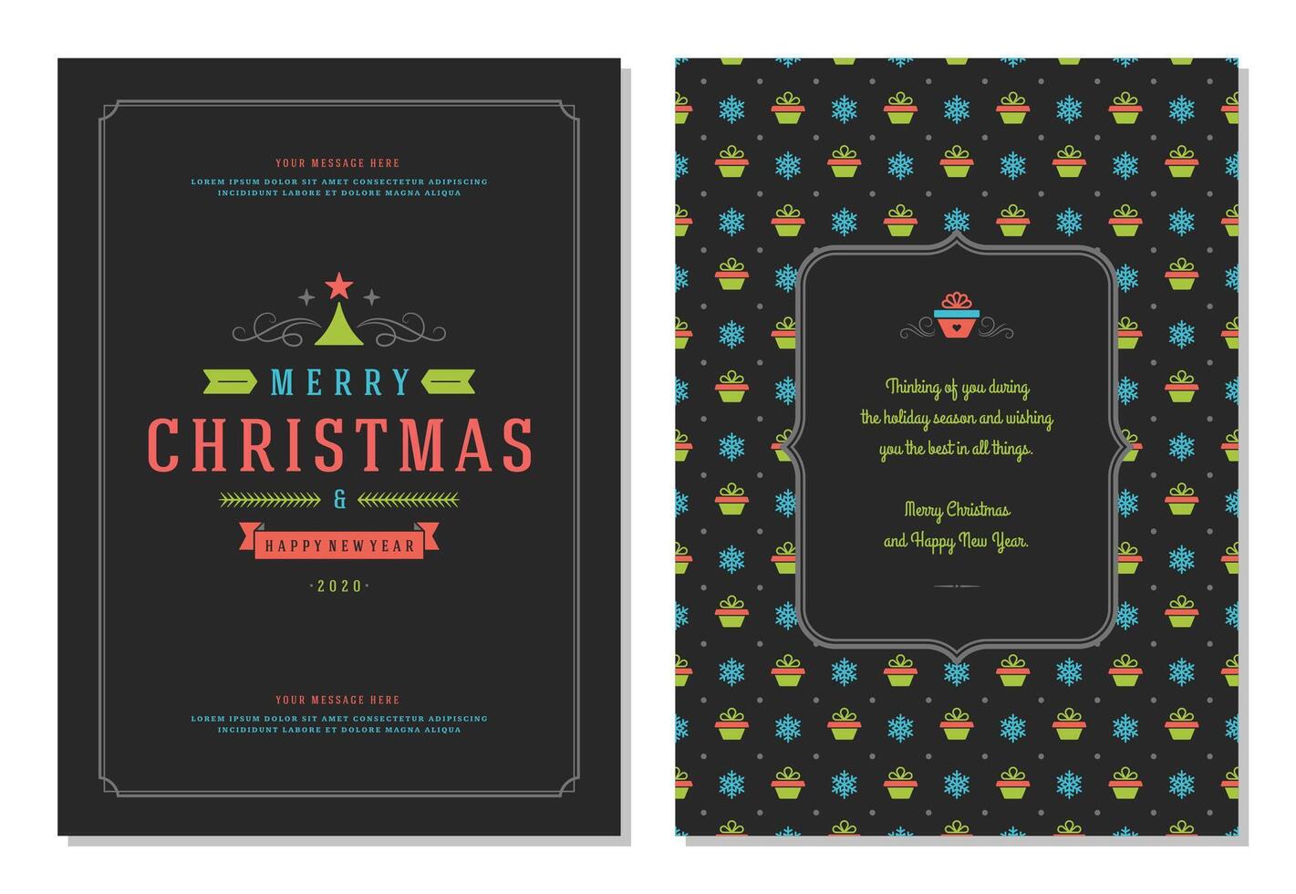Christmas greeting card design template with decoration label illustration. vector