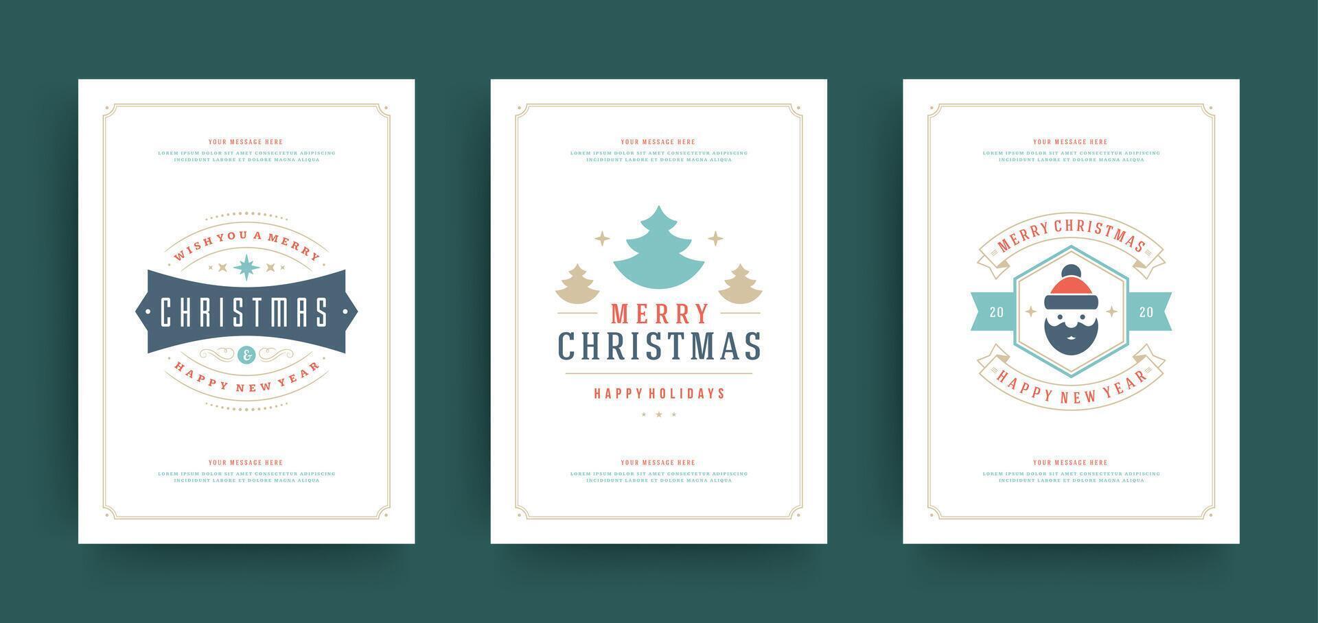 Christmas greeting cards set design template with decoration labels illustration. vector