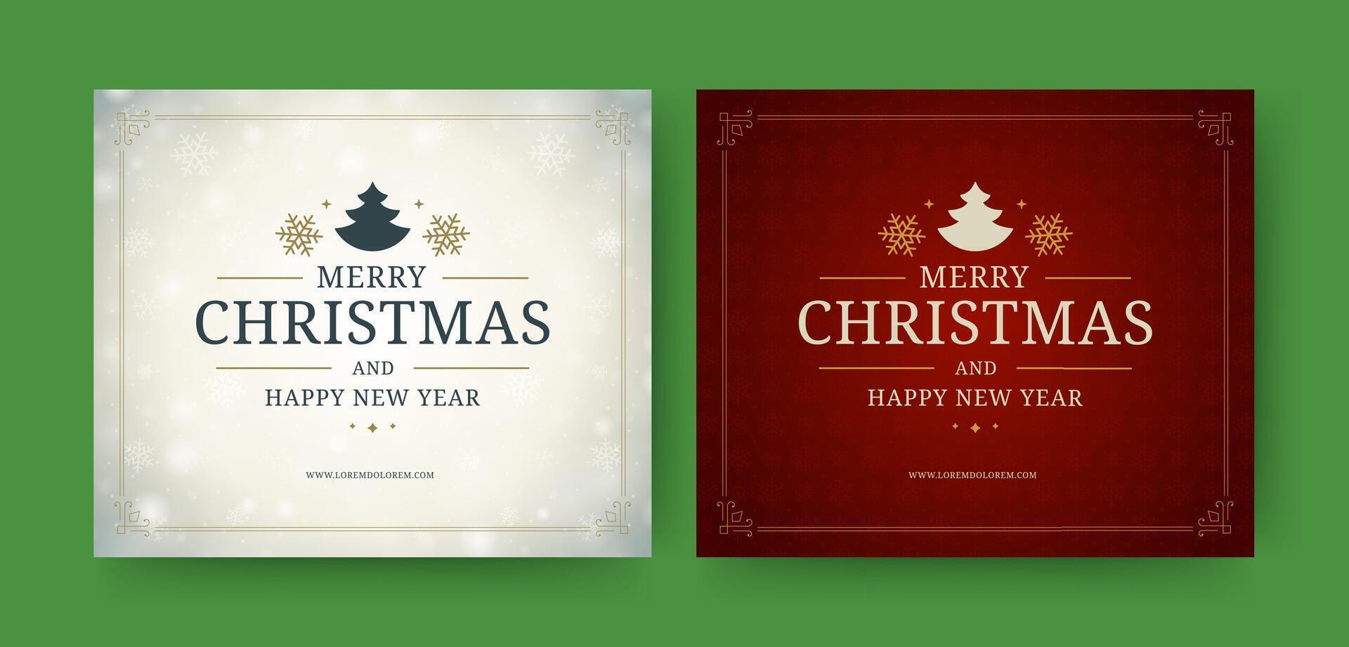 Merry Christmas retro luxury social media post design template set illustration vector