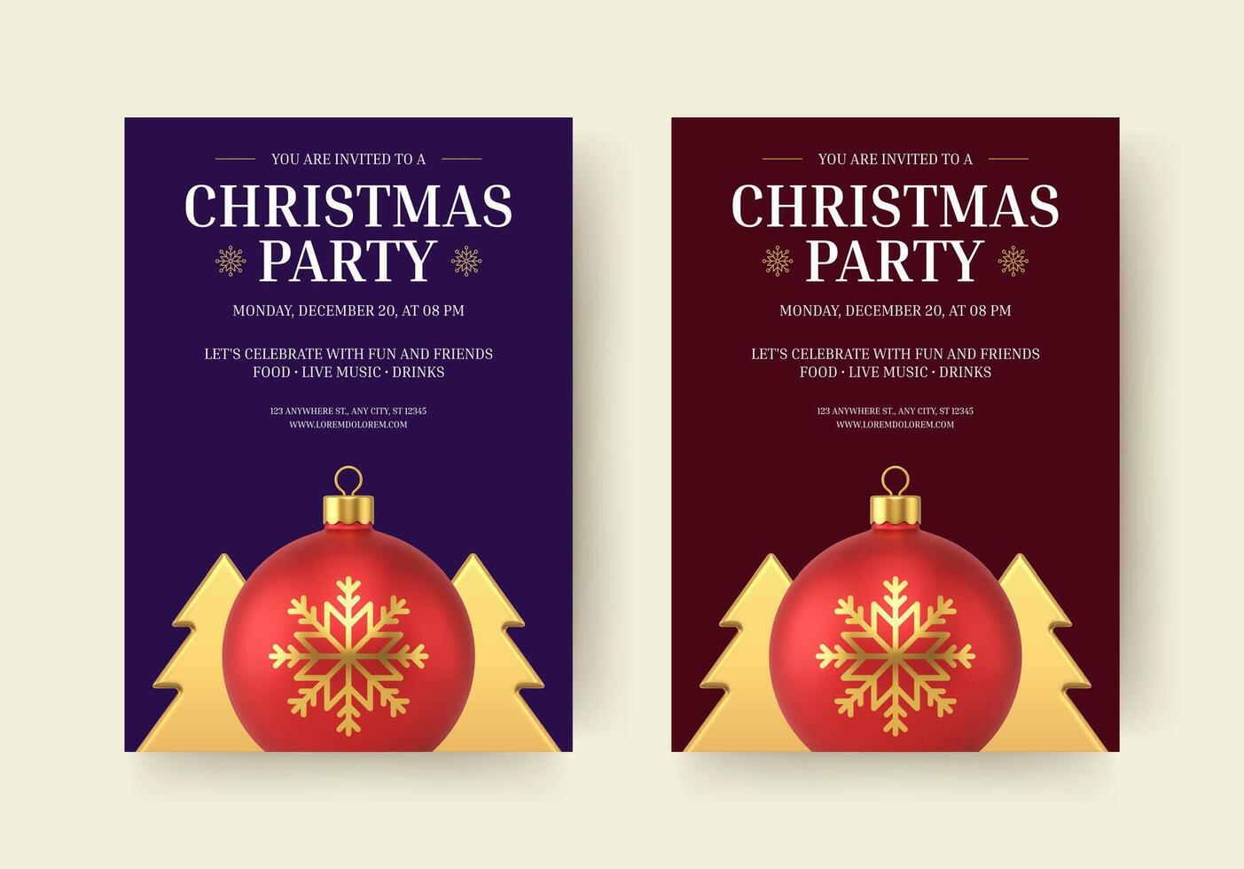 Christmas party invitation elegant flyer design template set realistic illustration vector