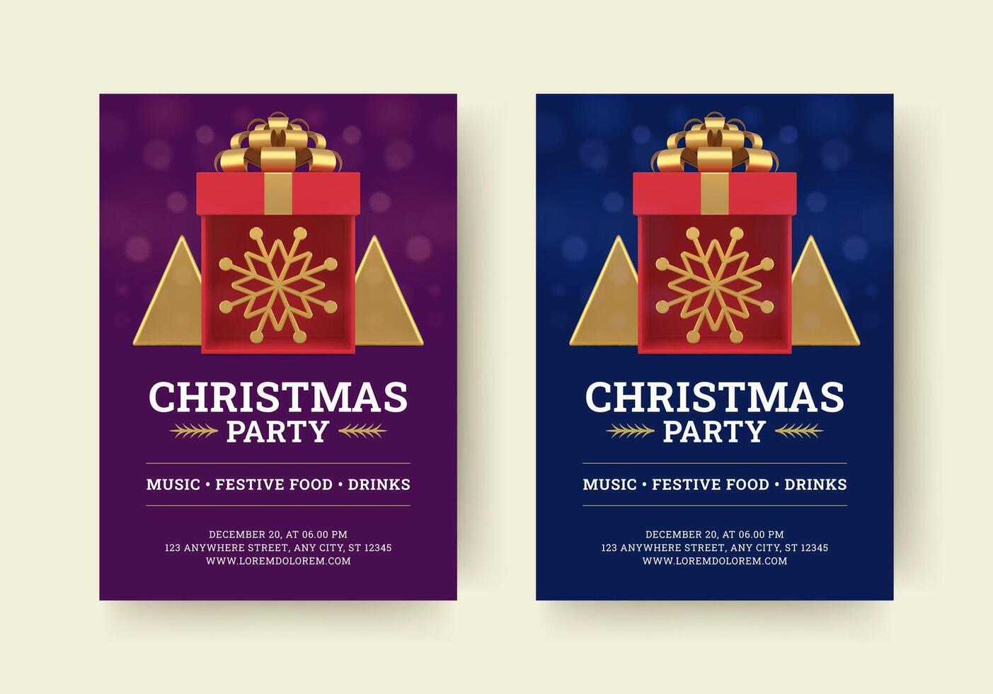 Merry Christmas party flyer with luxury gift box design template set realistic illustration vector