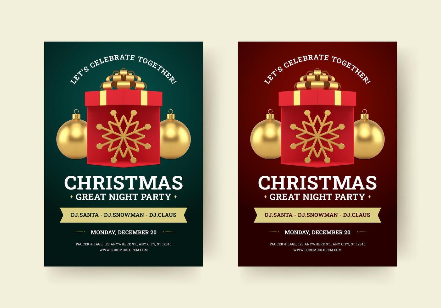 Christmas night party festival celebration flyer design template set realistic illustration vector